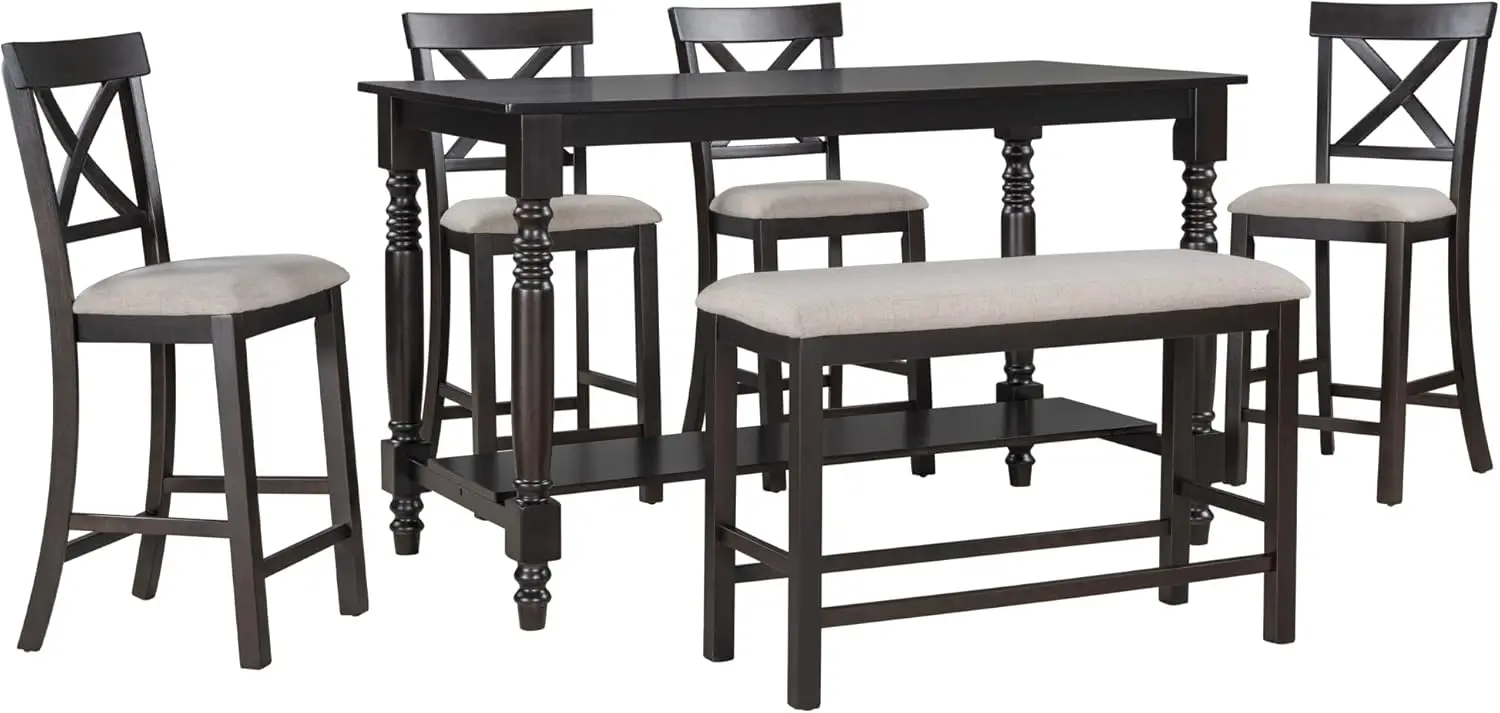 Comptoir recommandé-Ensemble de table à manger avec banc et chaises, table de cuisine en bois, table de ferme avec étagère et solution