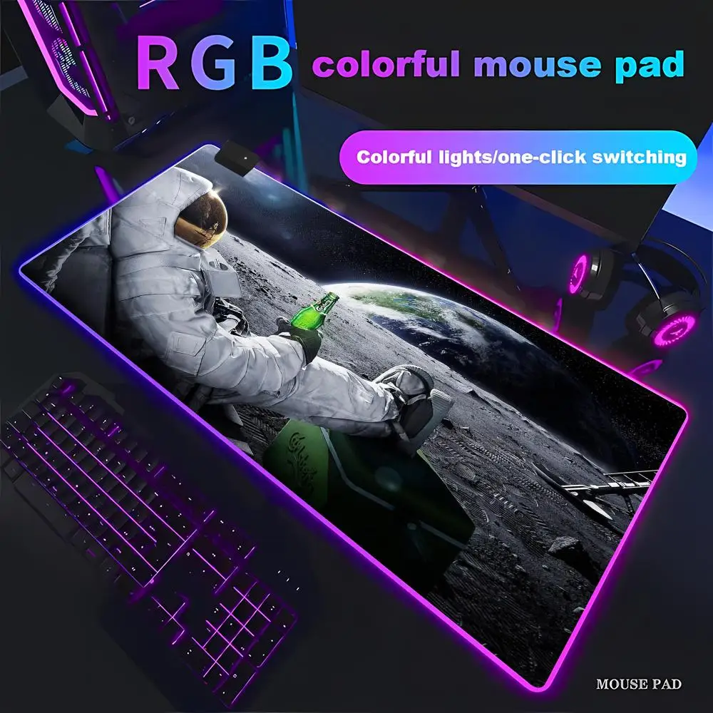

RGB Astronaut Planet Design Mouse Pad Rubber Mat Non-Slip Office Stitched Edges Large Desk Mat Computer Keyboard and Gaming Gift