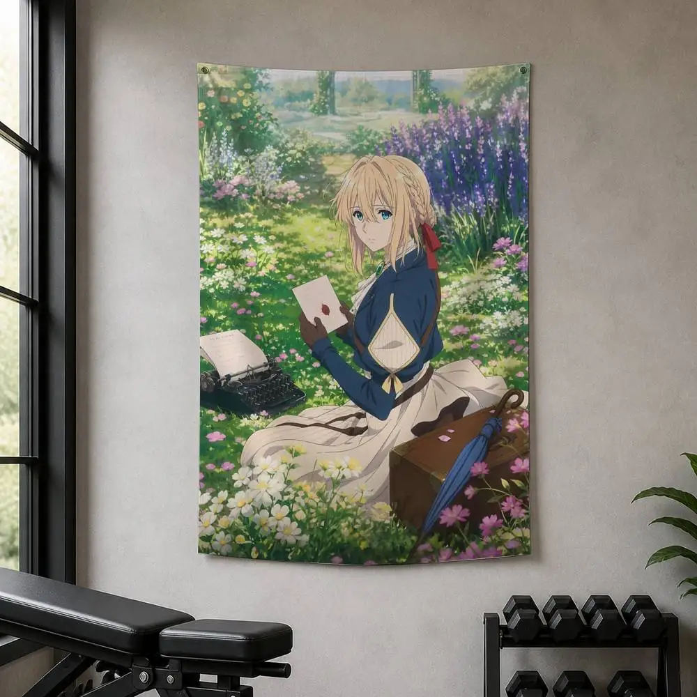 Violet Evergarden  Decorative Hanging Flag with Grommets for Garage Bedroom Dorm Wall Decor