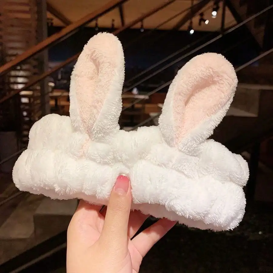 Cute Bunny Ear Plush Headband for Hair Care
