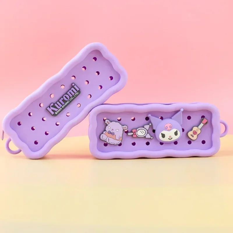 DIY Cute Kuromi Silicone Hole Pen Bag Student Large Capacity Stationery Bag Pencil Bag Simple Stationery Storage Silicone
