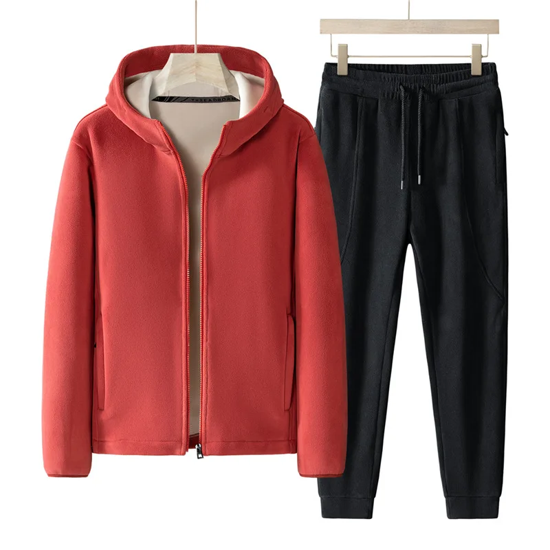 Plus Size 7xl 8xl Men's 2pcs Tracksuit Sets Winter Warm Polar Fleece Liner Jacket+pants Set Men Casual Thick Sportswear Clothes