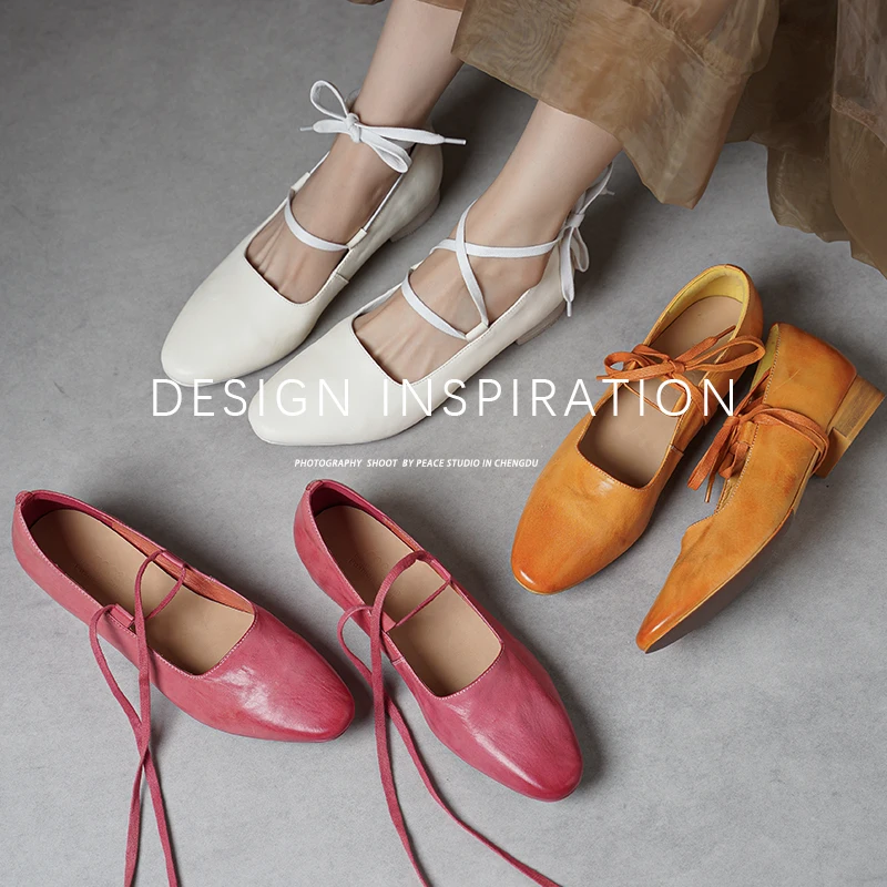 امرأة ماري جين ربيع الخريف النمط الفرنسي أحذية بسيطة اليدوية جلد الحصان أنيقة الدانتيل متابعة أحذية السيدات جلد طبيعي #6