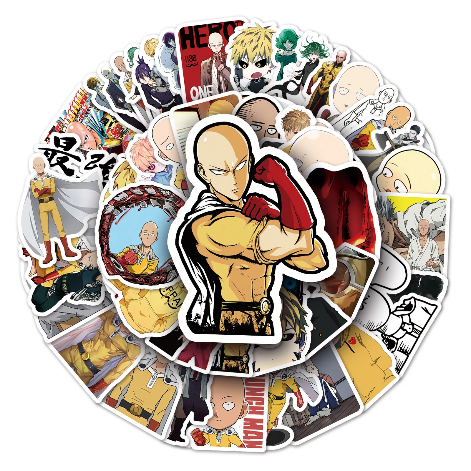 57 Uds Anime ONE PUNCH-MAN pegatinas Saitama DIY pegatinas Scrapbooking teléfono equipaje monopatín impermeable Coquette calcomanías