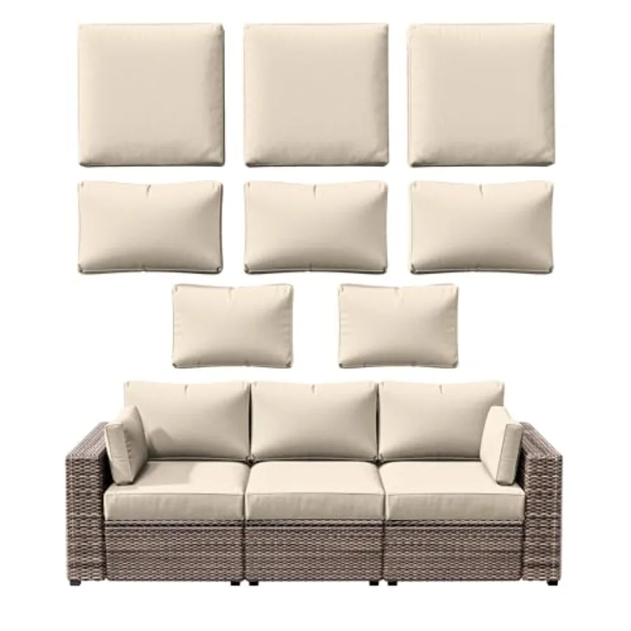 

Чехлы для уличных подушек (8 шт.), водонепроницаемые, на молнии, для 3-местного ротангового дивана, для патио