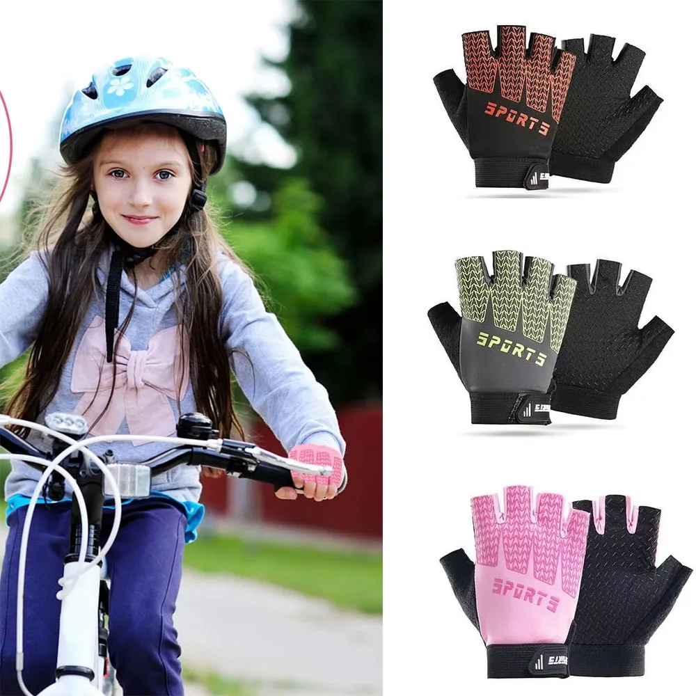 Children's Cycling Gloves Non-slip Shock-Absorbing Half Finger Bike Gloves Protective Wear-resistant Light Weight Sports Gloves