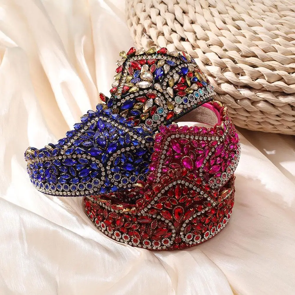 

Multicolor Glass Bands Crystal Geometric Hair Belts Colorful Headbands Wide Edge Hair Hoop Baroque Style Decor Hair Bands