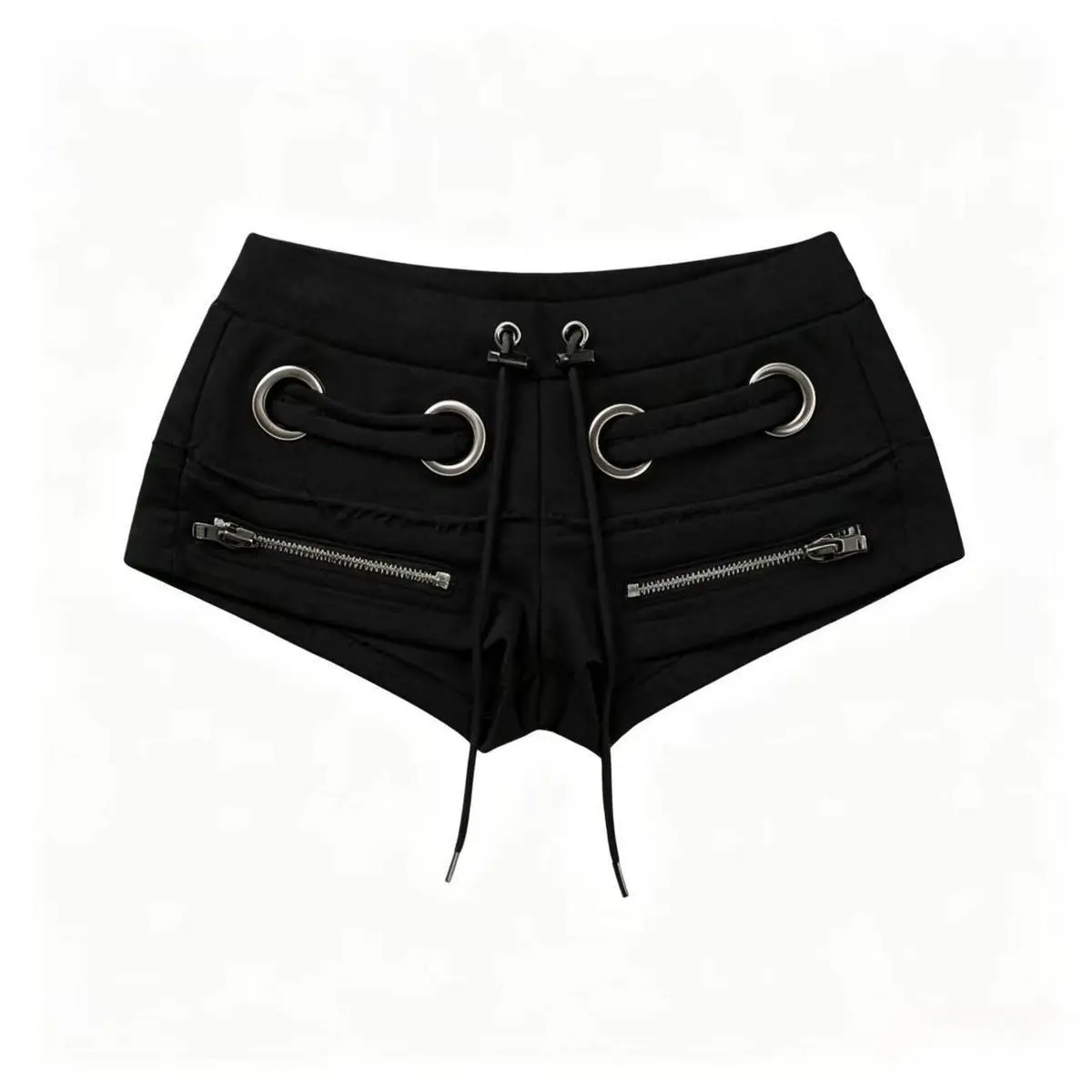 Retro Spice Girl Style Grey Zipper Drawstring Shorts Design Sense Low Waist Hip Wrap A Word Super Shorts