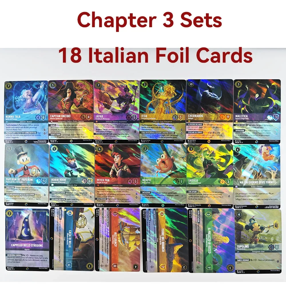 Lorcana Chapter 3 Proxy  Italian  Foil High Quality capitan uncino jafar kida morph peter pan robin hood topolino TCG Game Cards