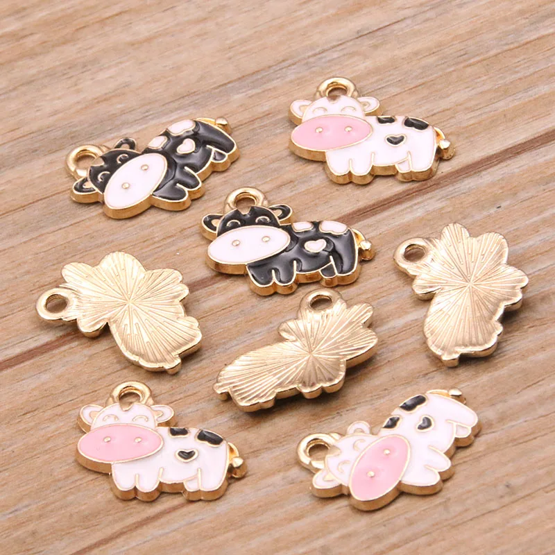 10PCS 2 Color 16*20mm Alloy Metal Drop Oil Color Matching Cows Charms Animal Pendant For DIY Bracelet Necklace Jewelry Making