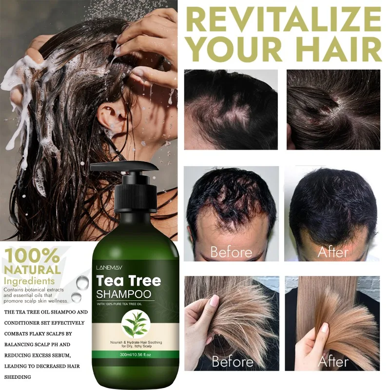 

Thickening Tea Tree Shampoo for Itchy Scalp Black Hair Loss Dandruff Deep Cleaning Hair Thickening Volume Boost for Men Women