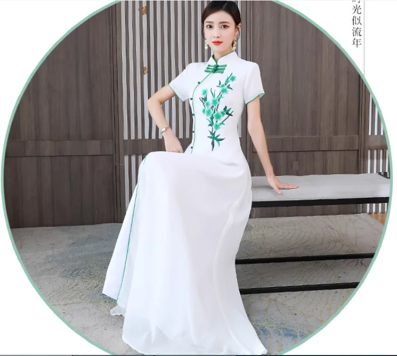 

Chinese Dress Embroidered Banquet Improved Cheongsam Stage Choir Evening Gown