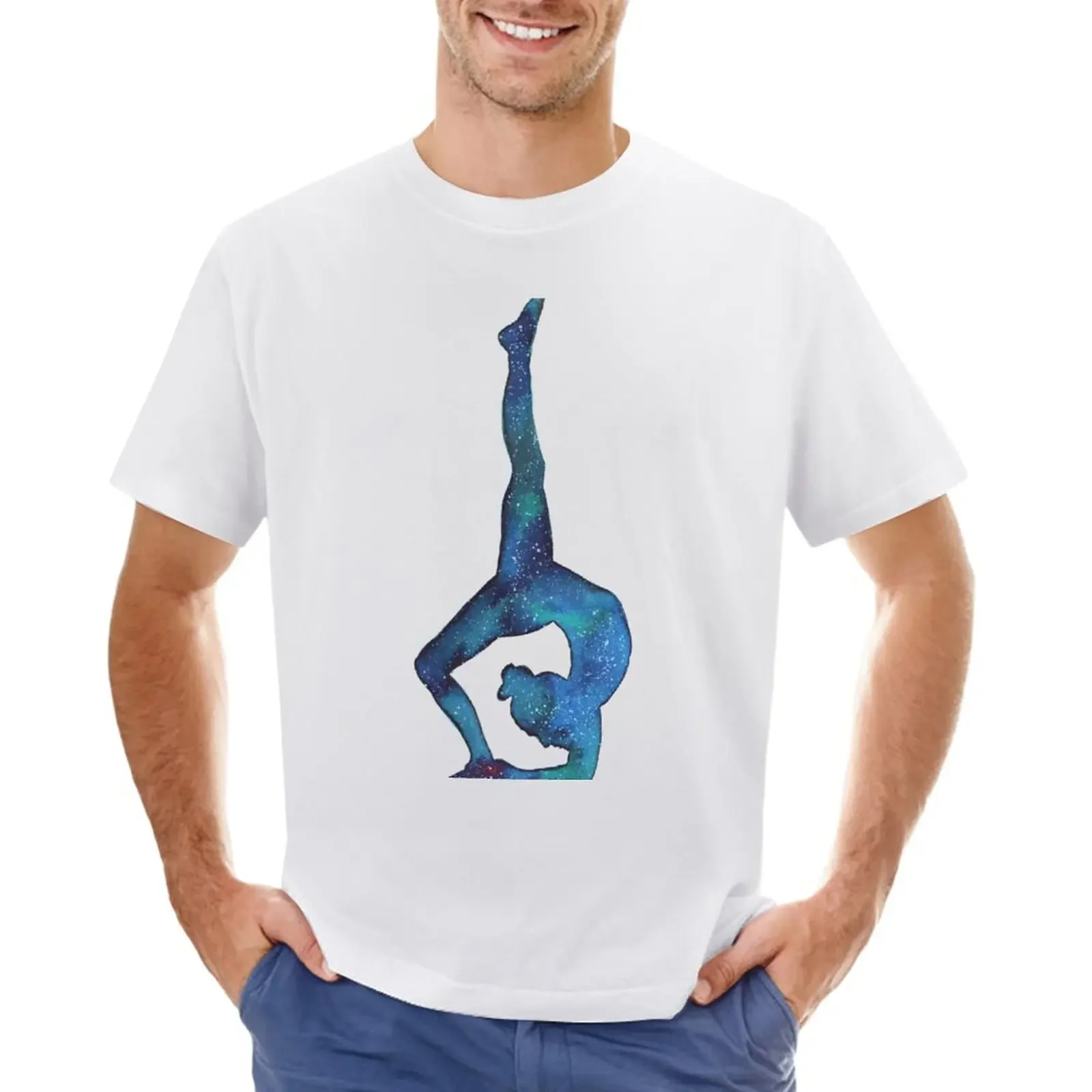 Yogi - male yoga pose in galaxy style T-Shirt graphics plain oversized t shirts for men