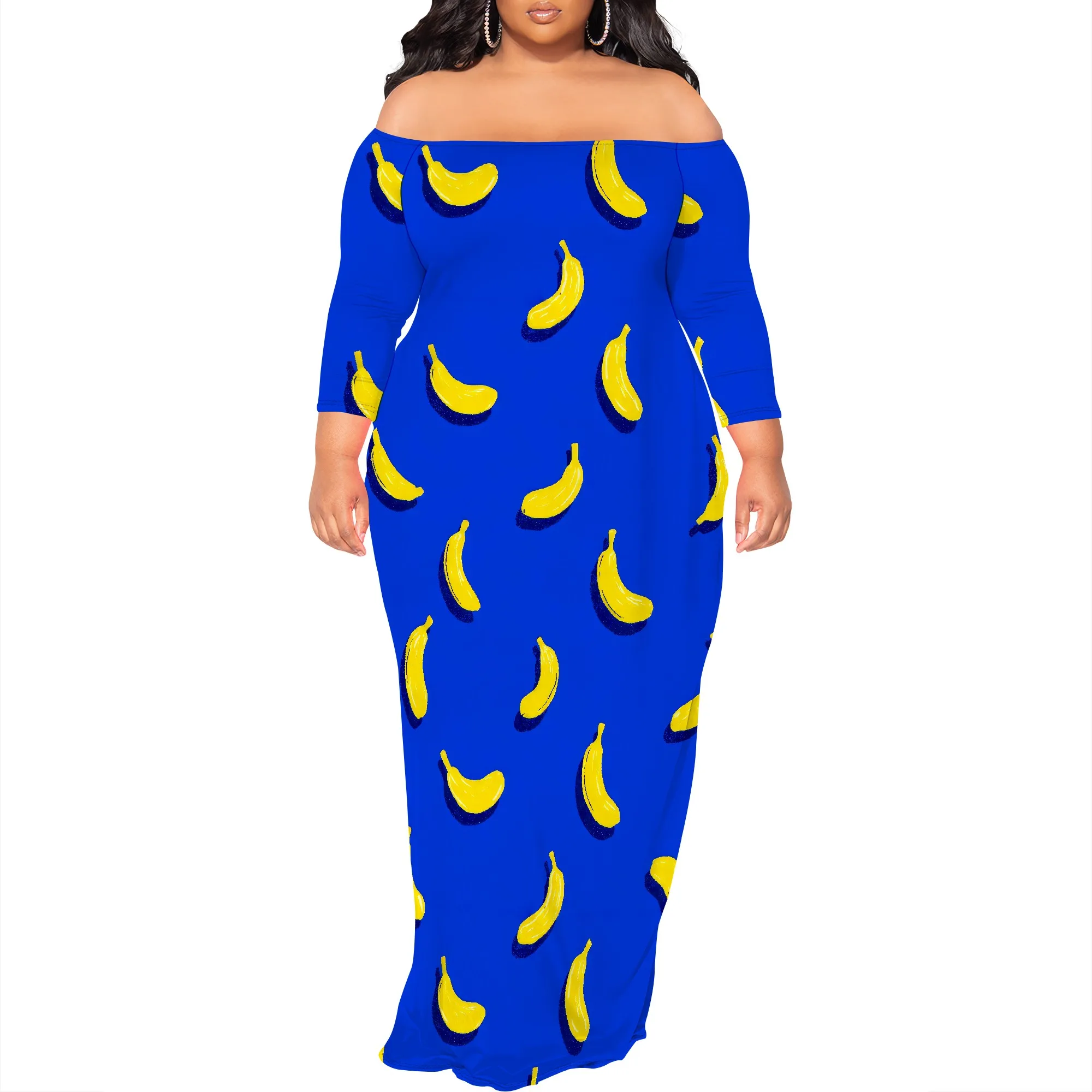 Plus Size Dresses for Curvy Women Sexy Off Shoulder Fall Dress Solid Club Party Cocktail Fishtail Maxi Dress