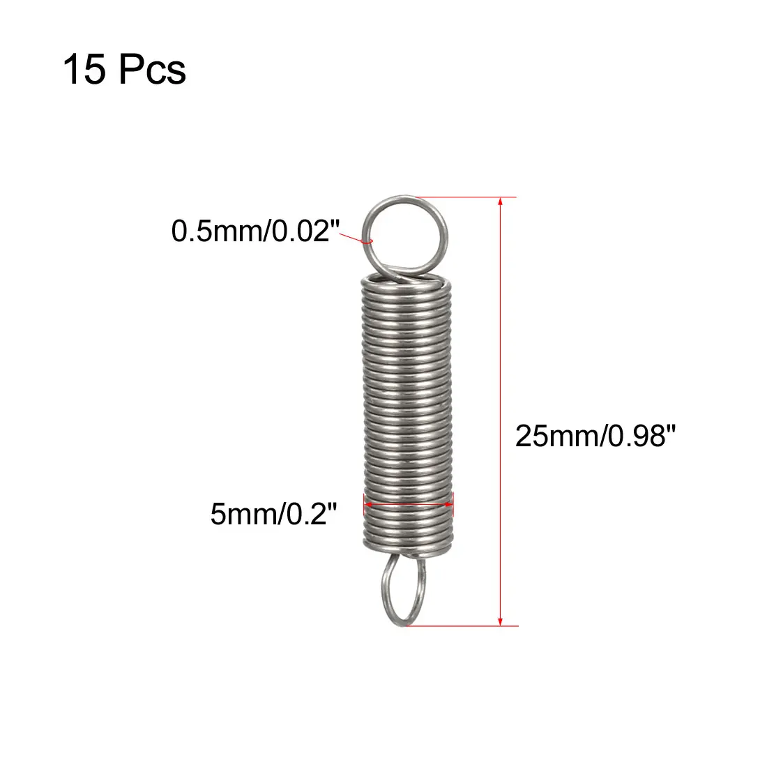 2-15pcs Extended Tension Spring Wire Dia. 0.4-1.2mm OD 3-10mm Free Length 15-70mm Stainless Steel Small Dual Hook Tension Spring