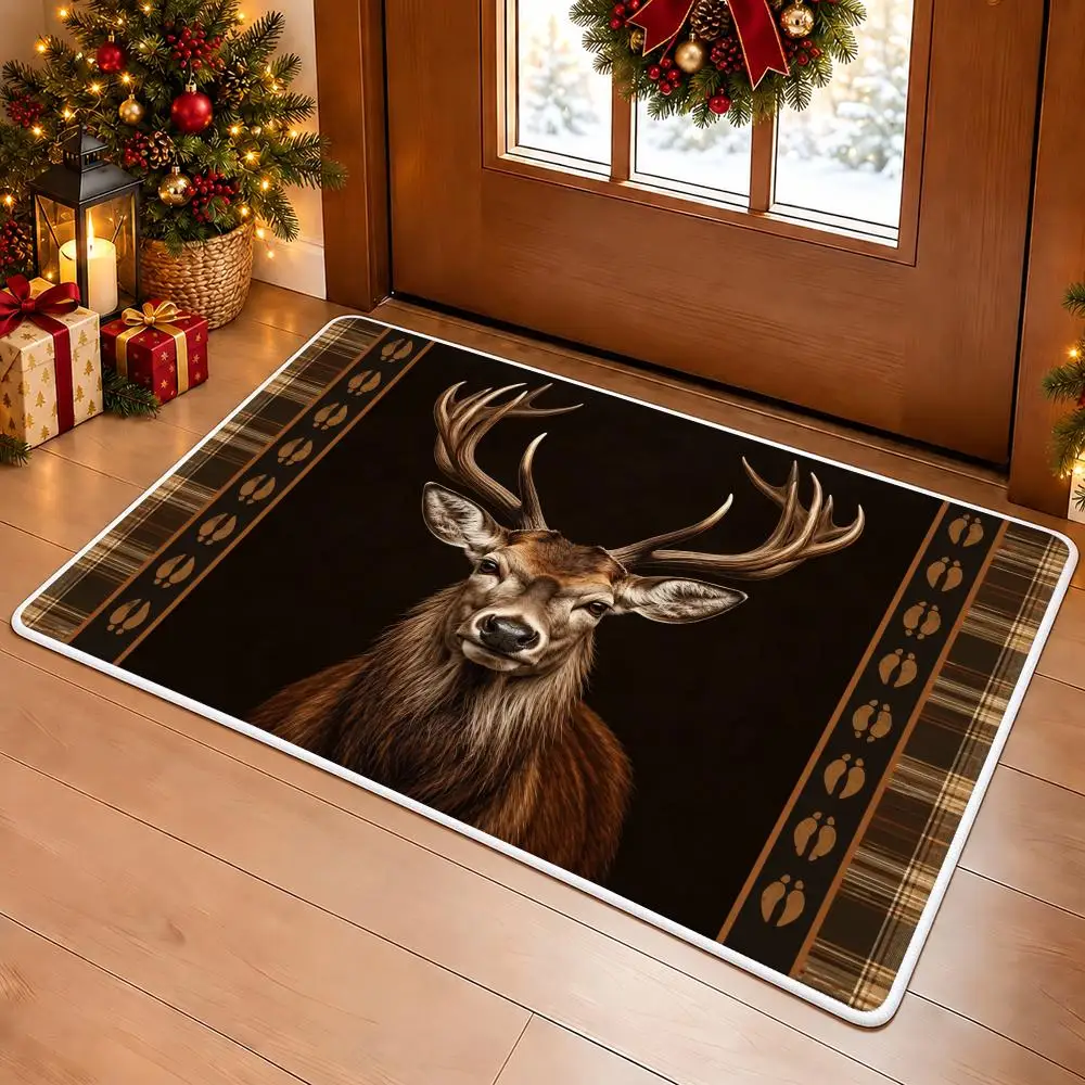 Regal Stag Portrait Floor Mat Premium Flannel Bath Mat Anti-slip Cloud Feel Rug Durable Machine Washable Floor Carpet