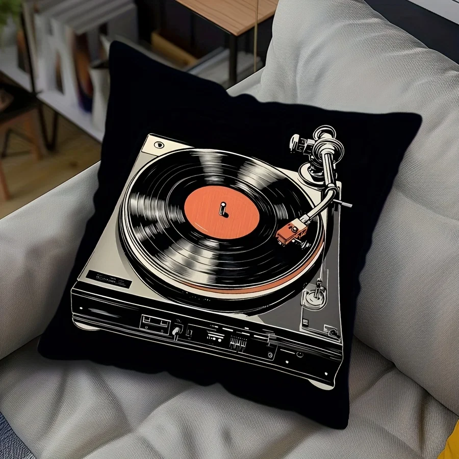 Vintage vinyl record themed decorative pillowcase (1 piece), suitable for sofas and living rooms, pillow insert not included.
