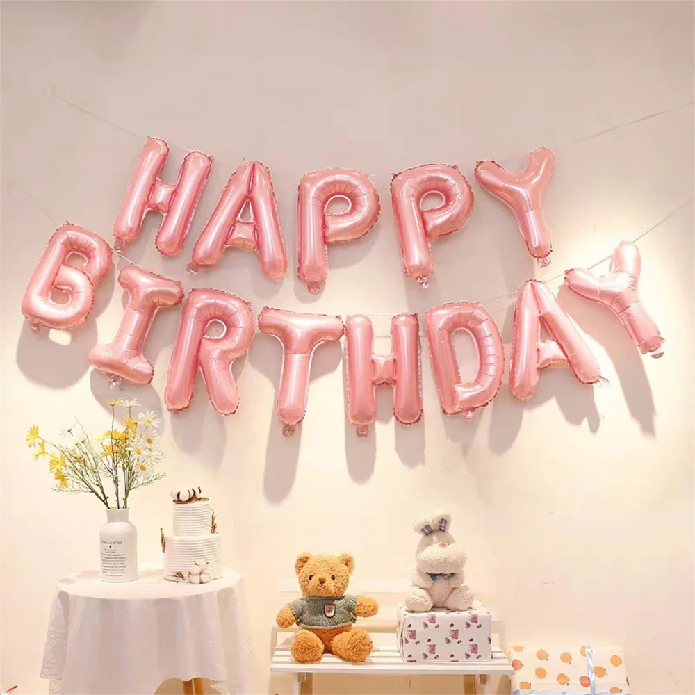 13pcs 16inch HAPPY BIRTHDAY Foil Balloons Rose Gold Black Blue Pink Balloon Birthday Party Decoration Colorful Banner Globos image 2