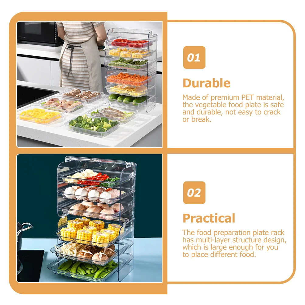 

1Set Three-Layer Food Preparation Plate Rack Clear Stackable Drawer Style Kitchen Food Serving Tray Holder for Hot Pot Vegetable