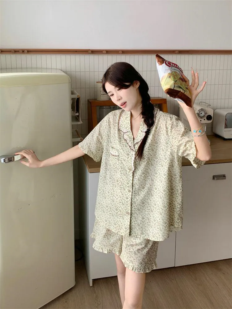 Novo Conjunto de Pijamas Fs de Aodão 2025 com Manga Curta, Estilo Casual t, Roupas de Casa Doces e Fofas para...