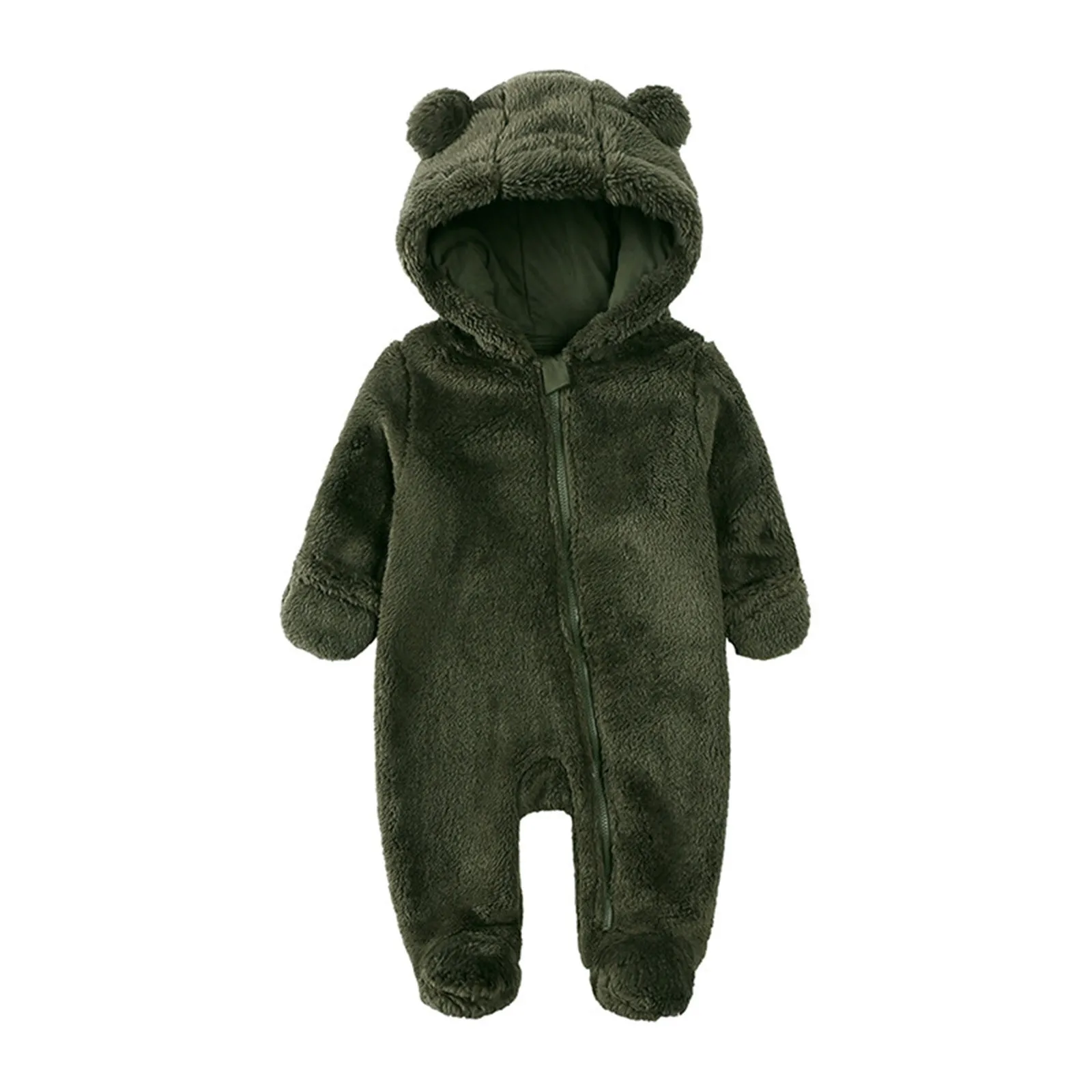 2024 Baby Winter Thick Romper Cotton Warm Long Sleeve Girl Jumpsuit Clothes 0-24M Newborn Boy Bear Fleece Hooded Pyjamas