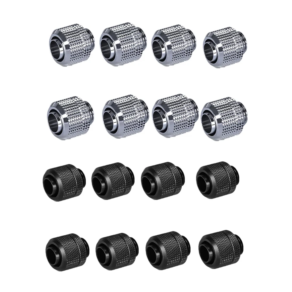 4Pcs PC Water Cooling Hose Tube Fitting For 10x13mm/10x16mm Soft Pipe,G1/4'' Water Cooler Connector,Black/Silver