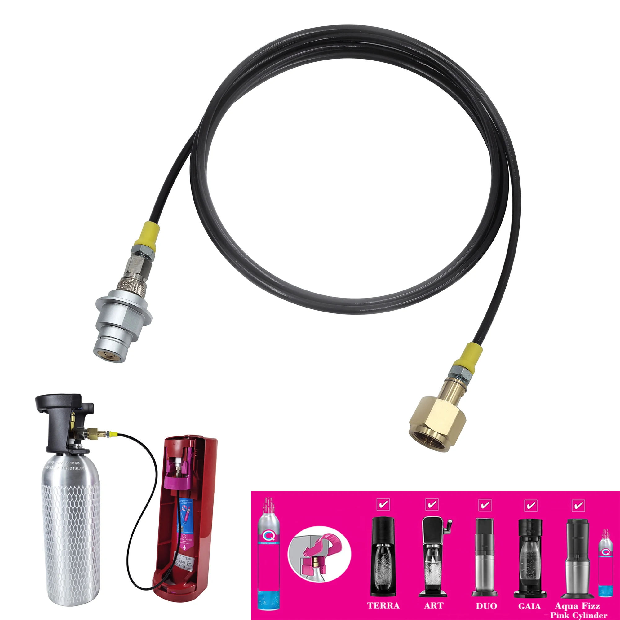 2025 Soda Water Terra DUO ART Gaia Quick Connect Adapter Hose Kit to External CO2 Tank Cylinder W21.8 CGA320 G3/4 Tank Adaptor