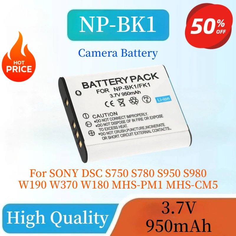 

High Quality 3.7V 950mAh NP-BK1 Replaceable Camera Battery For SONY DSC S750 S780 S950 S980 W190 W370 W180 MHS-PM1 MHS-CM5