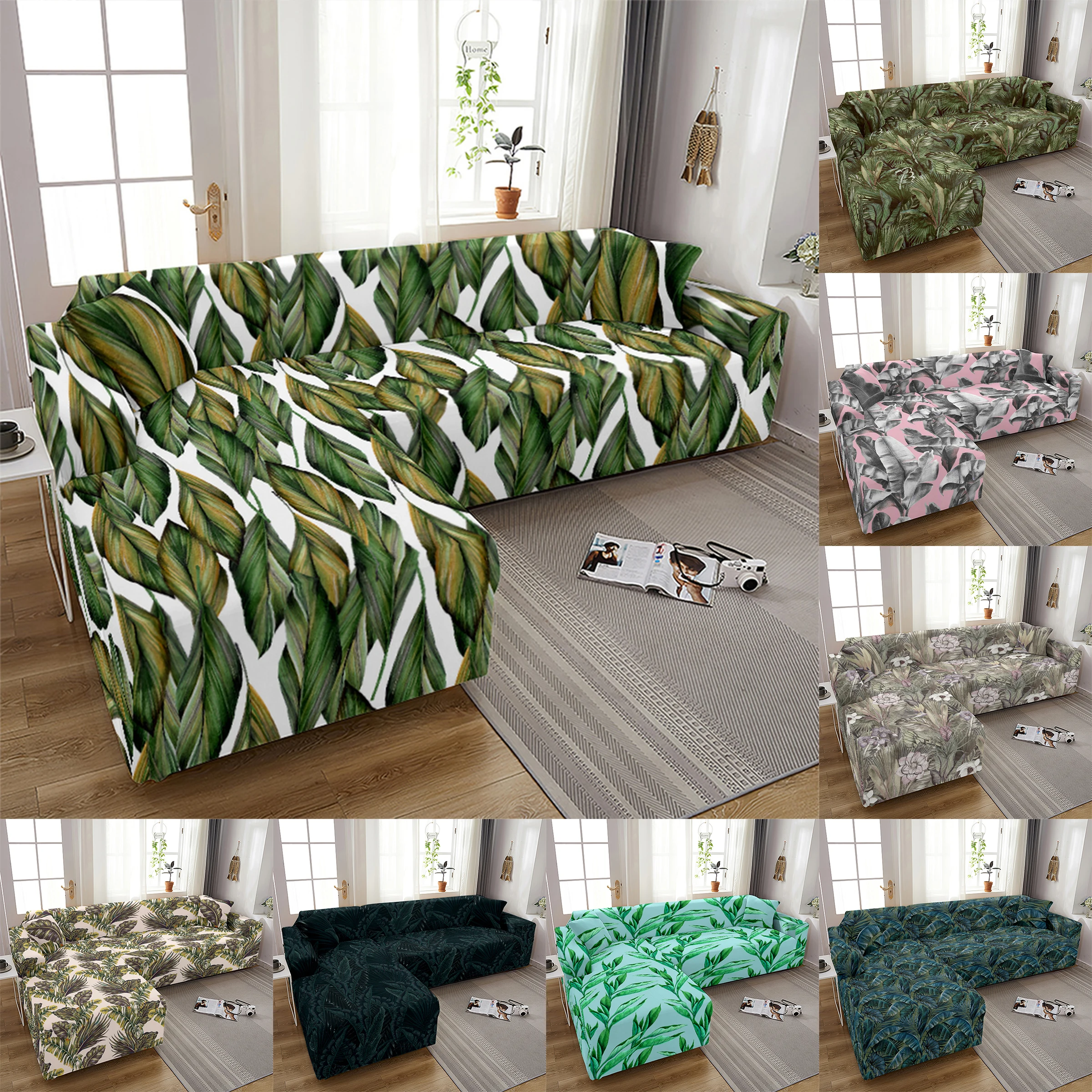 

Floral Print Elastic Sofa Cover Tropical Plant Stretch Sofa Covers for Living Room Couch Cover L-shape Armchair Chair Slipcovers