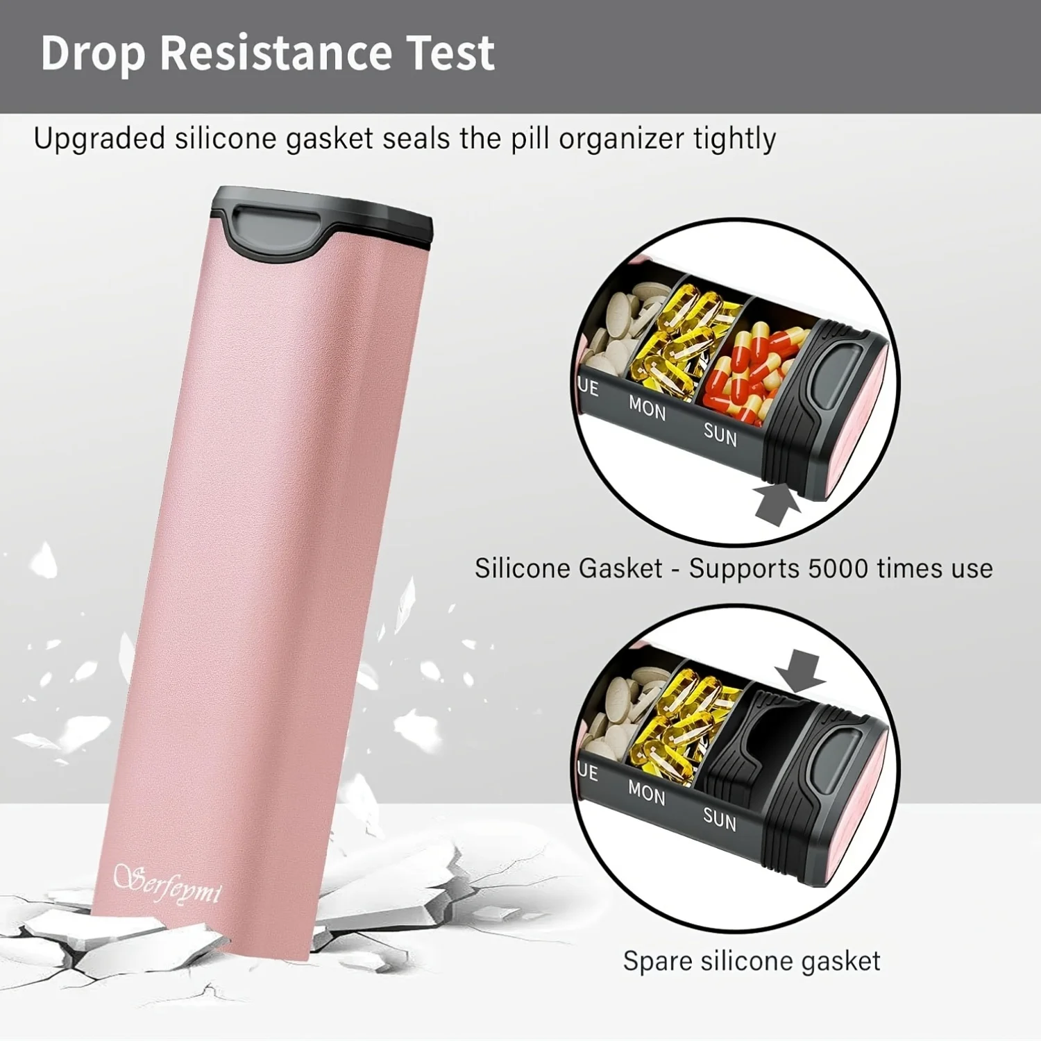 منظم حبوب الدواء الأسبوعي المعدني من سيرفيمي - علبة حبوب السفر لمدة 7 أيام مع حشية احتياطية | صندوق دوسيت وحامل الأجهزة اللوحية والطب #3
