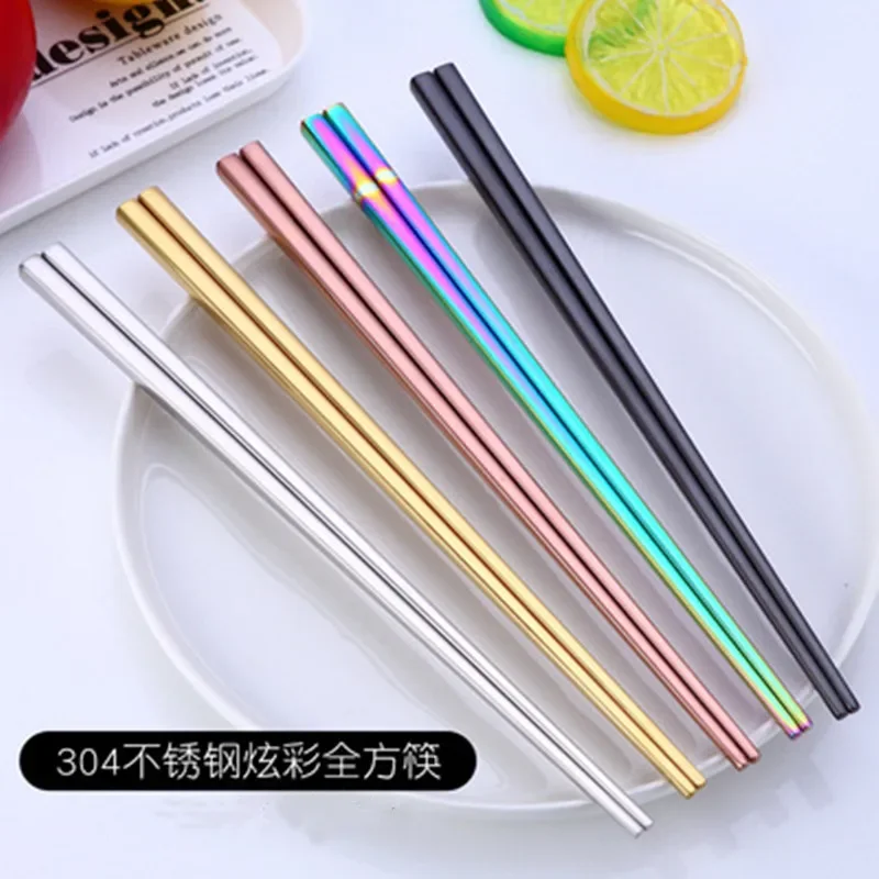 2pcs Chopsticks Non-Slip Chinese Stainless Steel Reusable Metal Chopstick for Sushi Hashi Food Sticks Tableware Kitchen Tool