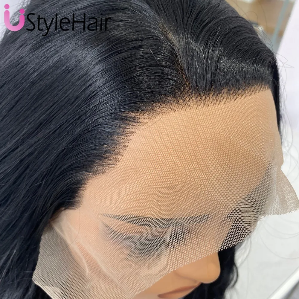 UStyleHair أسود قصير موجة شعر مستعار الاصطناعية الدانتيل شعر مستعار أمامي للنساء شعري طبيعي الاستخدام اليومي الباروكات ألياف مقاومة للحرارة الشعر
