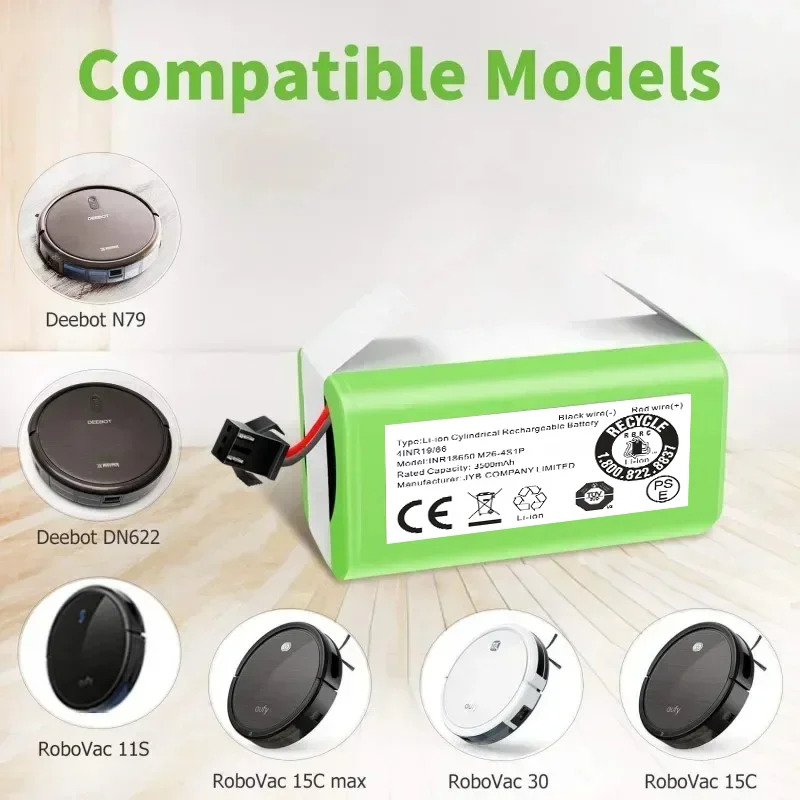 

14.4V 2600mAh Replacement Battery for Conga Excellence 950 990 1090 1790 1990 Deebot N79S N79 DN622 Eufy Robovac 11S 12 X500.