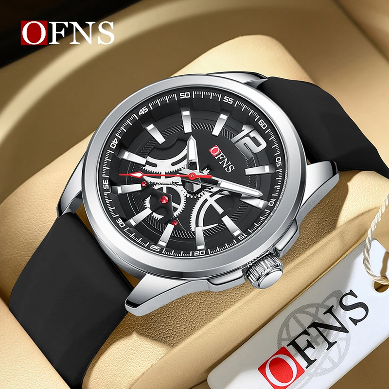 OFNS Fashion Brand Quartz Watch Leisure Outdoor Sports 50M Waterproof Luminous Simple Dial Design Silicone Strap New Men\'s Watch