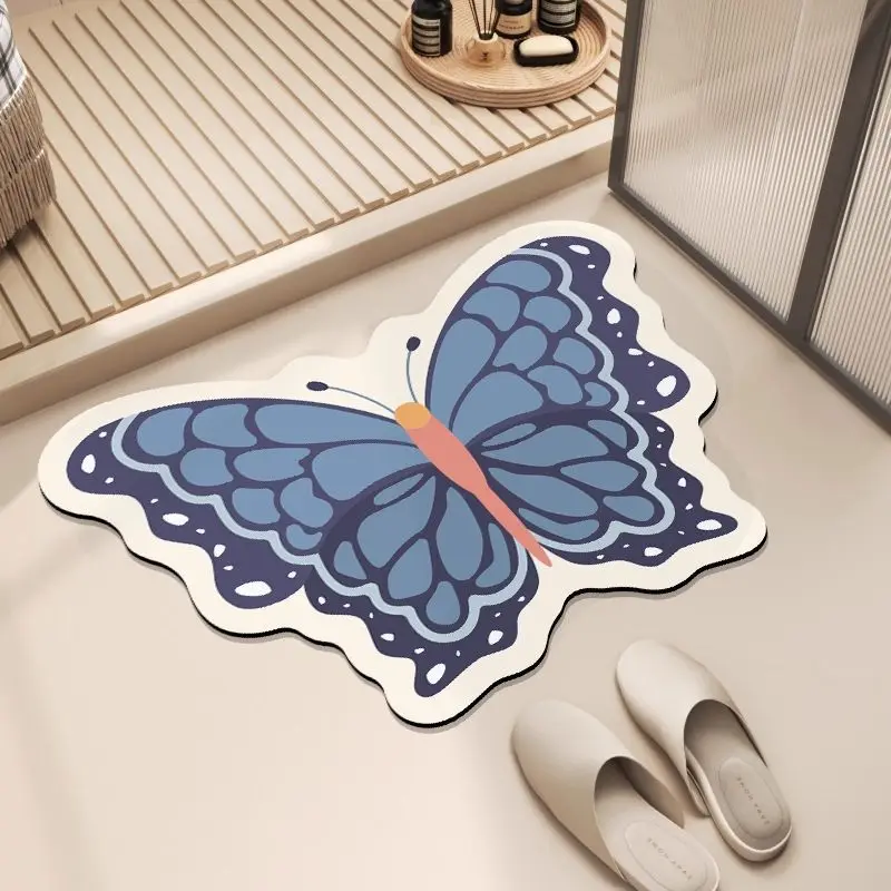 

Butterfly Diatom Mud Bathroom Soft Mat Shower Area Absorbent Foot Pads Toilet Entrance Quick-Drying Easy-Care Mat