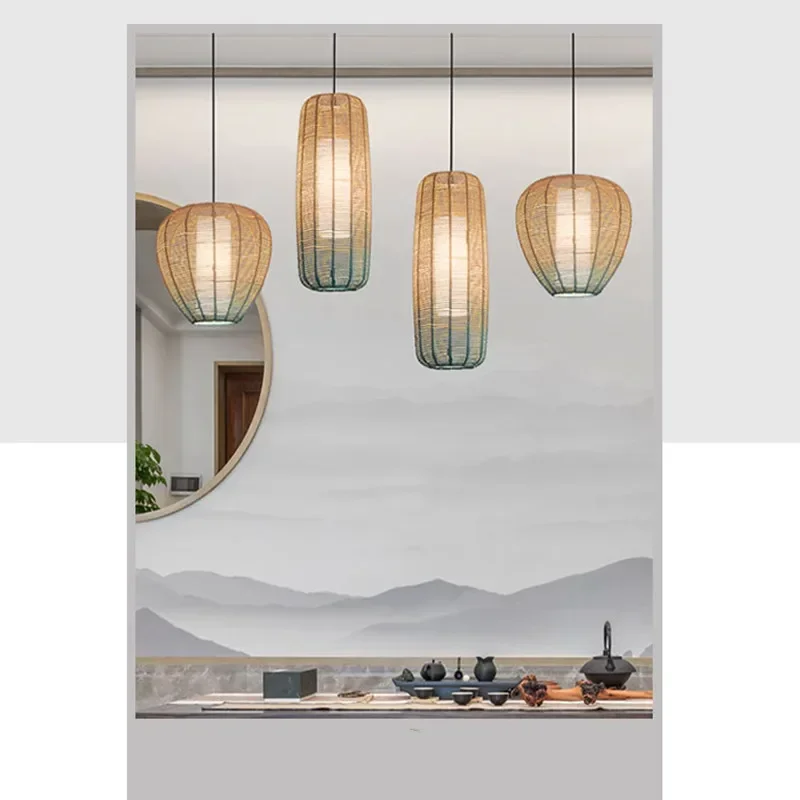 

B & pastoral creative rattan woven hemp rope chandelier gradual art lampshade farmyard restaurant teahouse Retro