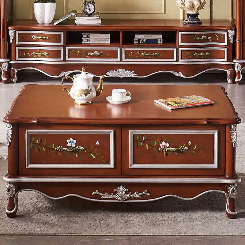 

American Mediterranean-style small apartment villa small style painted retro delicate style double-sided coffee table 1 meter 1.