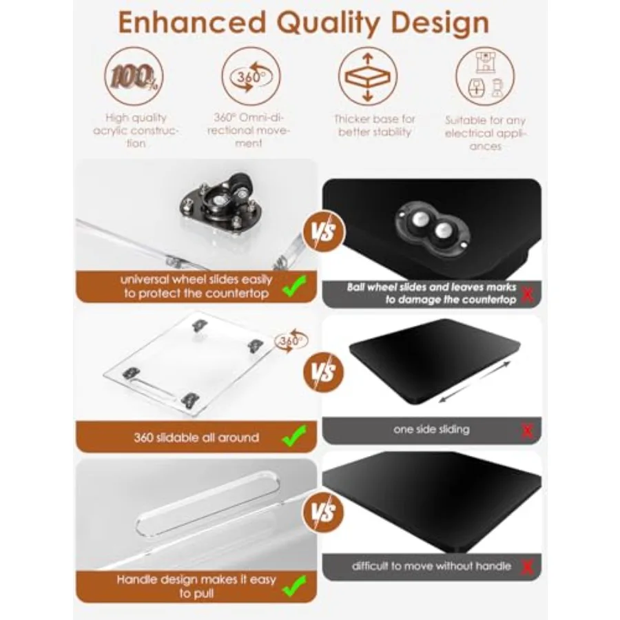 أكريليك 360 °   مزلقات الأجهزة الثقيلة الإنزلاقية لأسطح الكونترتوب، صينية متحركة بدون جهد لتوفير المساحة لصانعي القهوة K