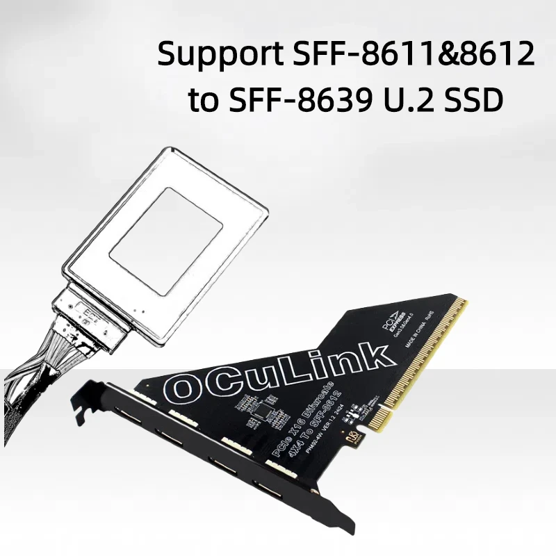 TISHRIC 256Gbps PCIE 4.0 16X إلى Oculink 4 منافذ SFF 8611&8612 بطاقة توسيع PCI Express إلى SFF-8639 U.2 SSD محول بطاقة الناهض