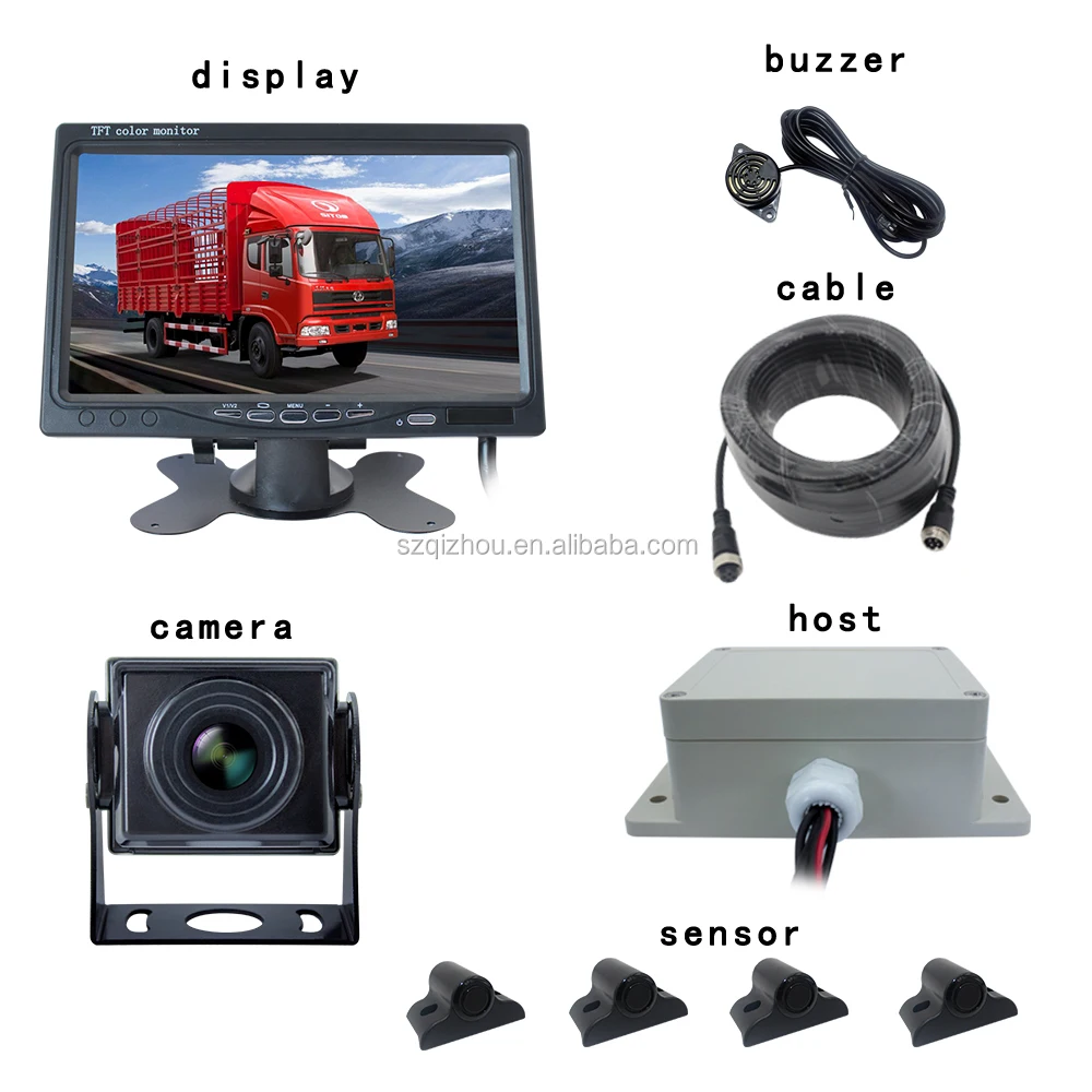 Radar Detector With Vioce/Bibi Alarm 7 Inch Monitor With Rear View Camera Distance Reminder Truck Reverse Parking Sensors