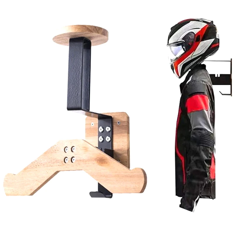 2-in-1 Black Walnut Helmet Holder Racing Suit Hanger Motorcycle Helmet Mount Rack For Vest Equipment Solid Wood Hangers