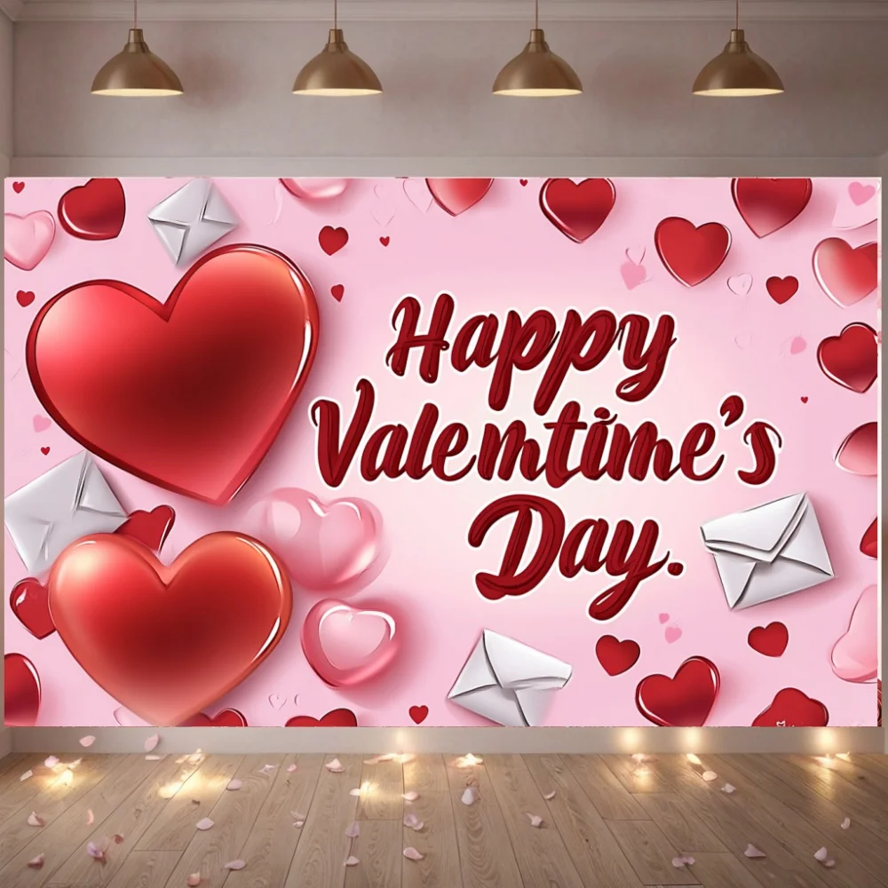 

Photography Backdrop Valentine's Day Wedding Party Background Decor Red Love Heart Floral Couple Lover Portrait Photozone Banner