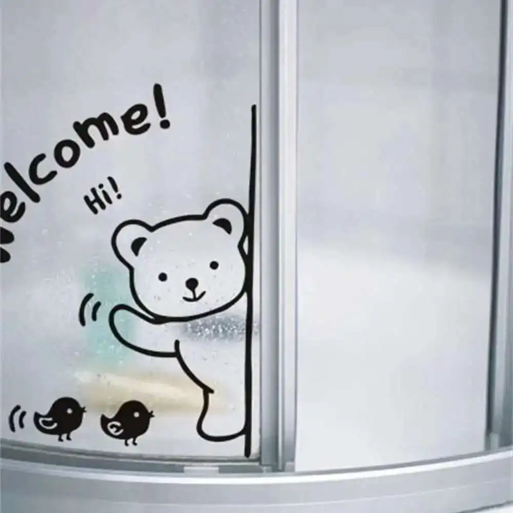 Póster de bienvenida, pegatina para ventana, juguete para niños, tienda de electrodomésticos, ventana de vidrio, etiqueta de letrero para puerta, oso encantador, pegatina de pared de bienvenida