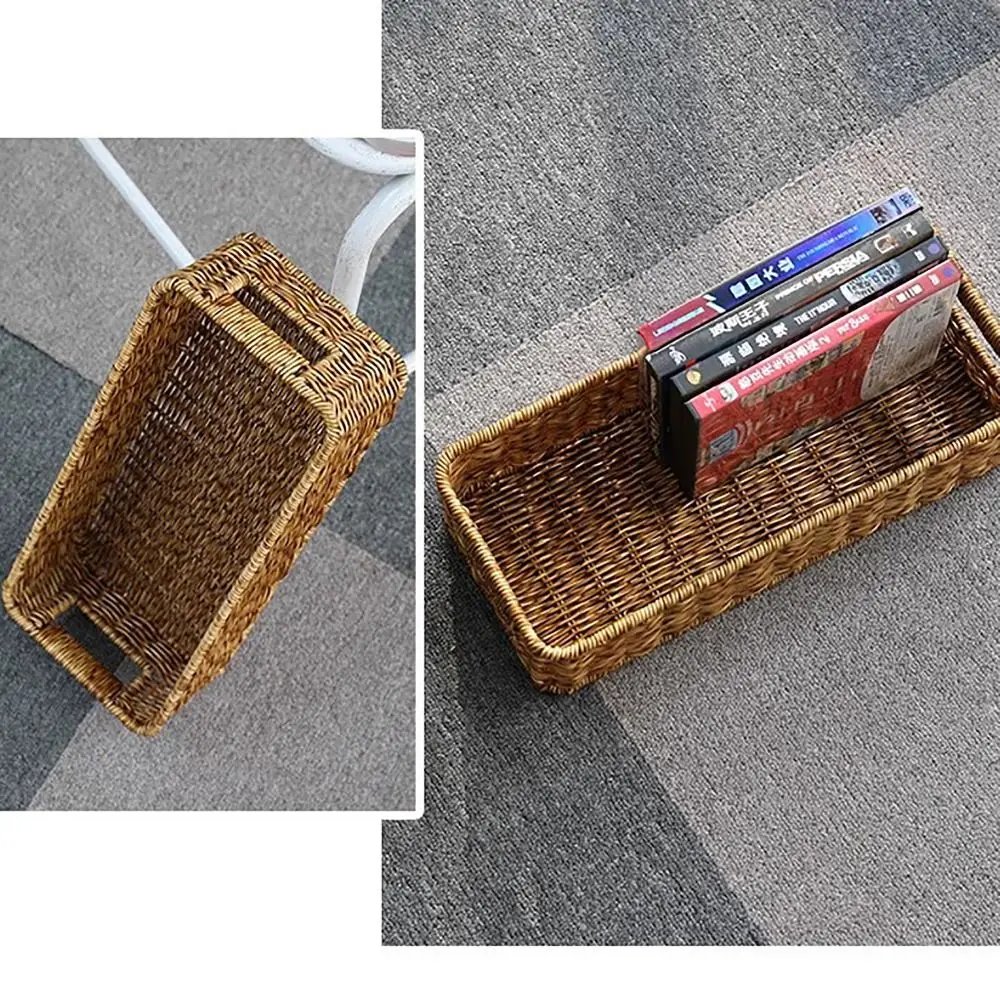 Multifunctional Sundry Storage Basket with Handle Rattan plait Snacks Cosmetic Storage Basket Drawer Storage Basket