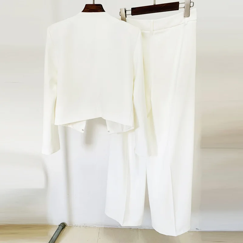 European American O-Neck Heavy Beaded Short Jacket Wide-Leg Pants Two-Piece Set traf pant sets ensemble femmes suit for woman view 4