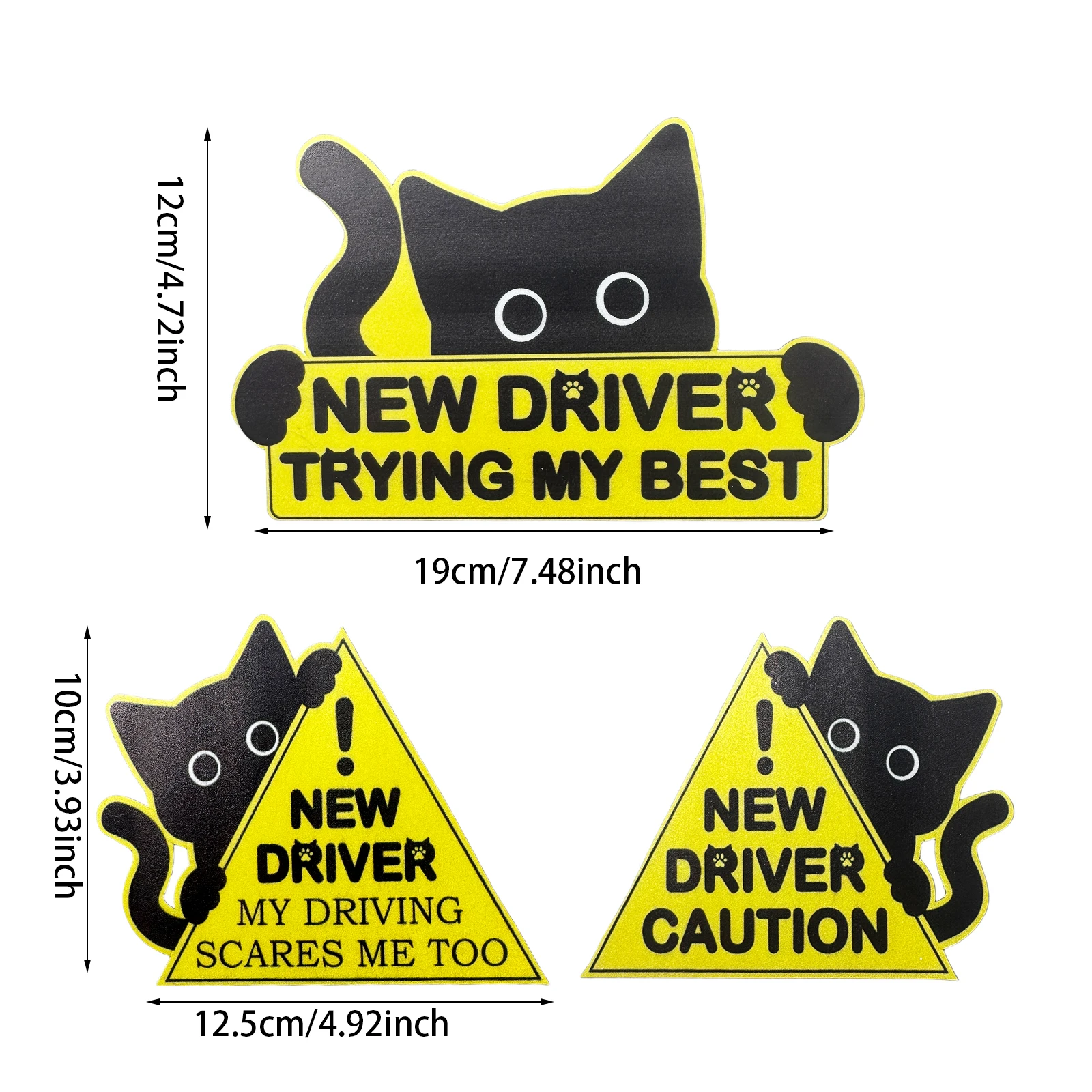 3Pcs Cat Car Magnet Set, Fun Medium Size Magnets for New Drivers, Safety Warning Label Included, Perfect for Student Drivers