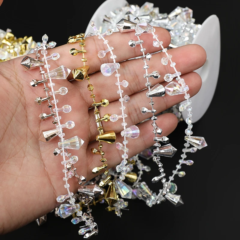 5M/Roll Beads Garland Pearl Strand Fish Chain Ribbon For Christmas Tree Wreath Crystal Garland Ornament Wedding Party Decoration