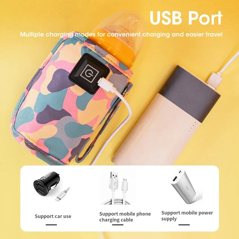 เครื่องอุ่นขวดนมแบบพกพาสำหรับรถเข็นเด็กถุงรักษาอุณหภูมิเดินทางแบบ USB