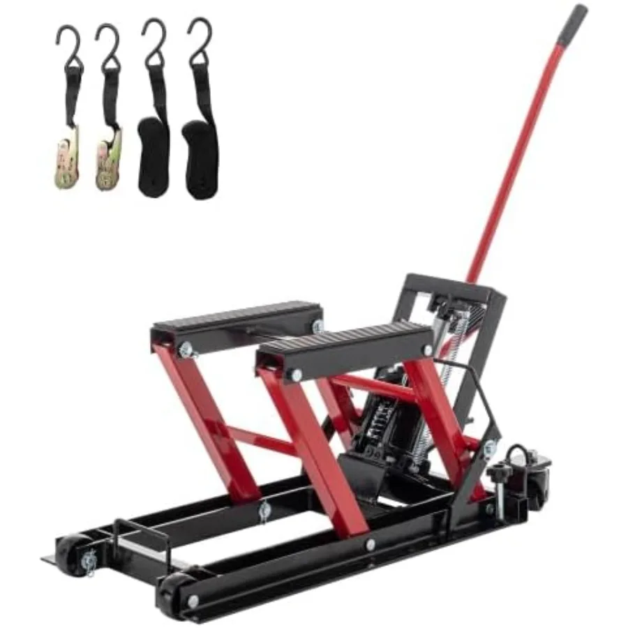 

1500LBS Hydraulic Motorcycle Lift Jack with Safety Lock and Wheels for Easy Maintenance and Repair of ATVs 4.5-15 Inch Adjustab