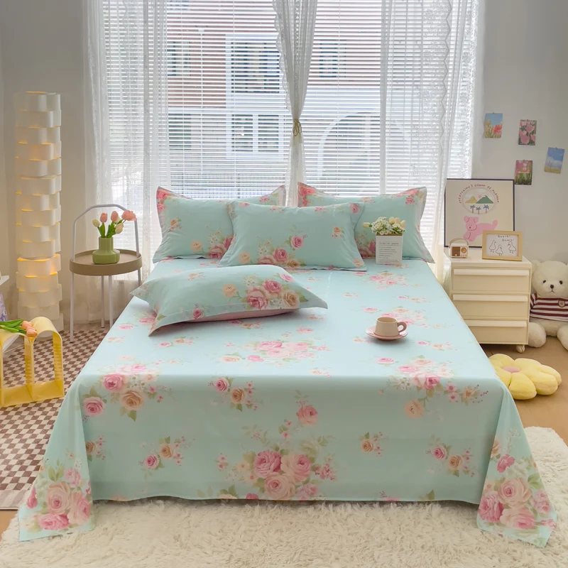 Bonenjoy ملاءات سرير قطنية 100% على شكل زهور ملاءة مسطحة صديقة للبشرة أغطية سرير منزلية للبالغين والأطفال (غطاء وسادة يحتاج إلى طلب) #3